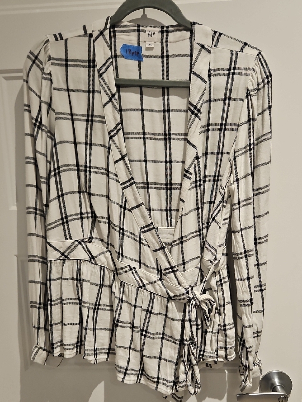 GAP White and Black Plaid Wrap Blazer